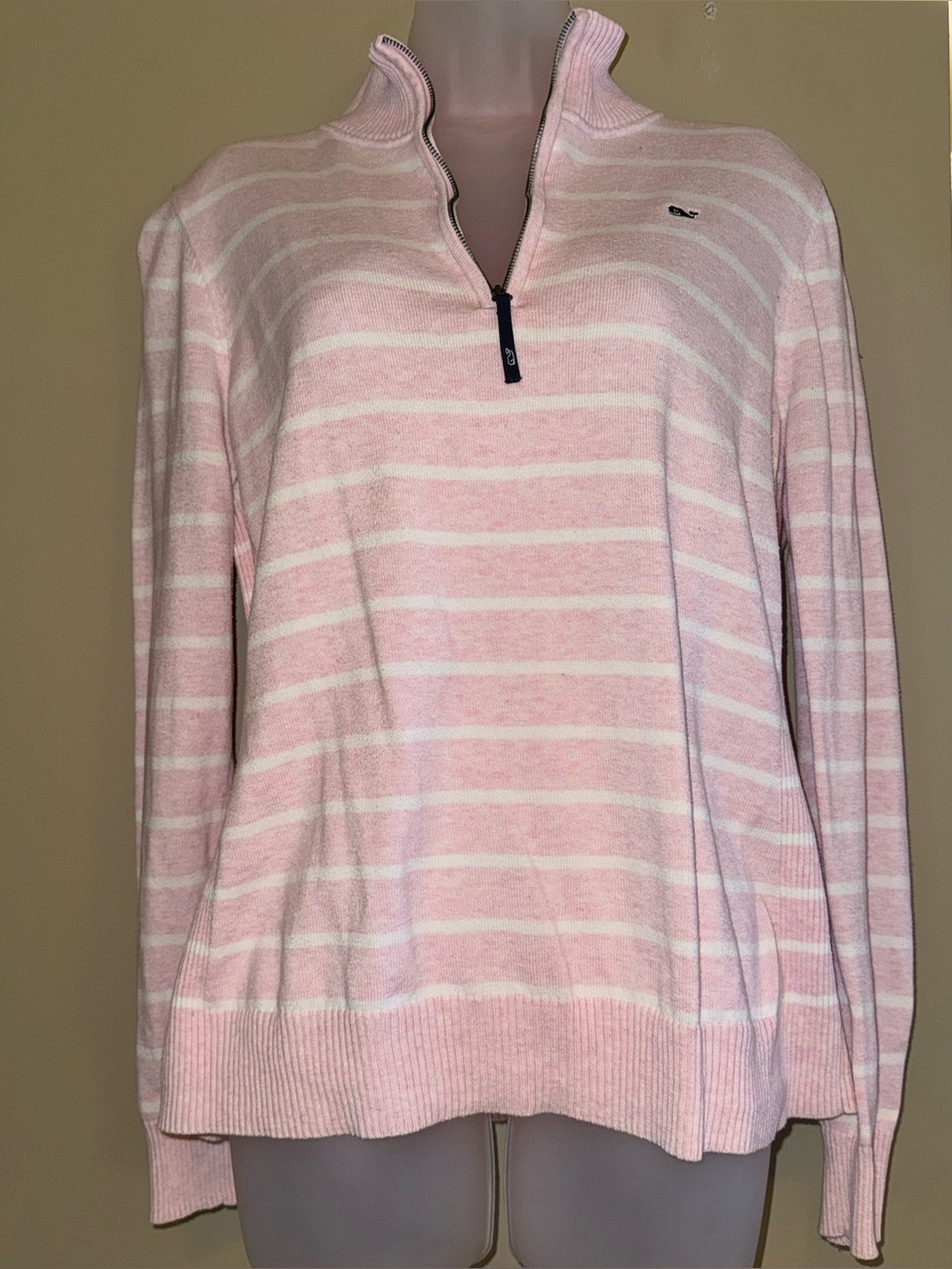 Vineyard Vines Pink & White Striped Quarter-Zip Pullover